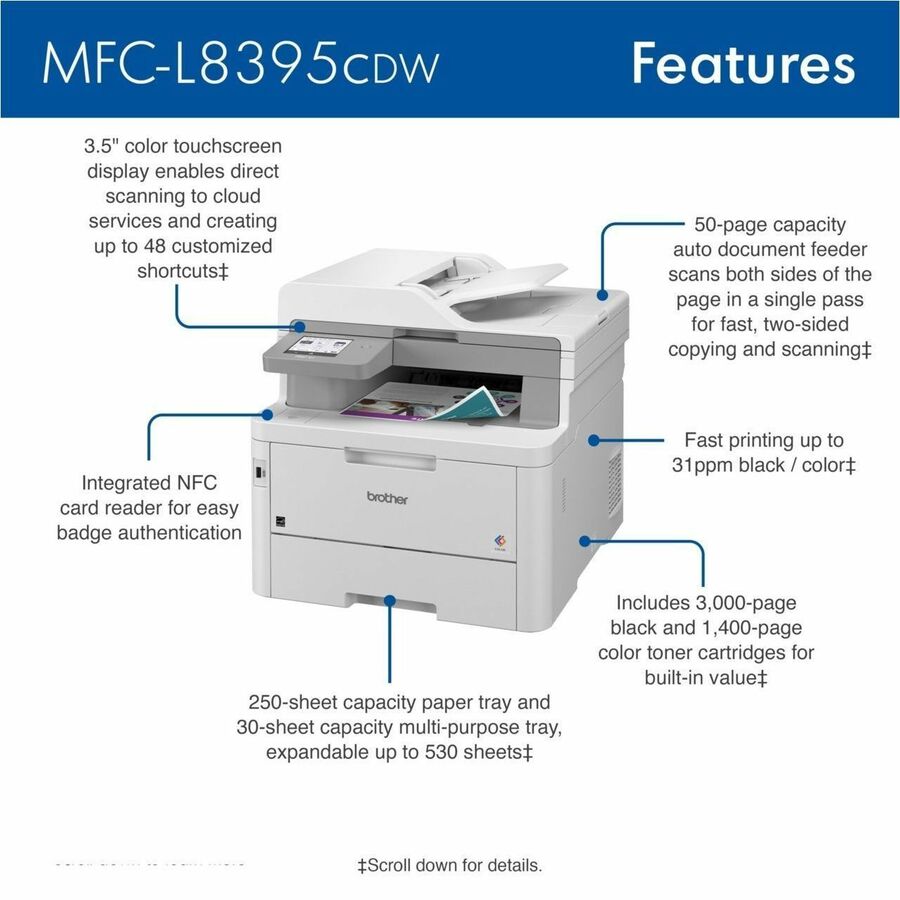 Brother Workhorse MFC-L8395CDW Wired & Wireless Laser Multifunction Printer - Color - MFCL8395CDW