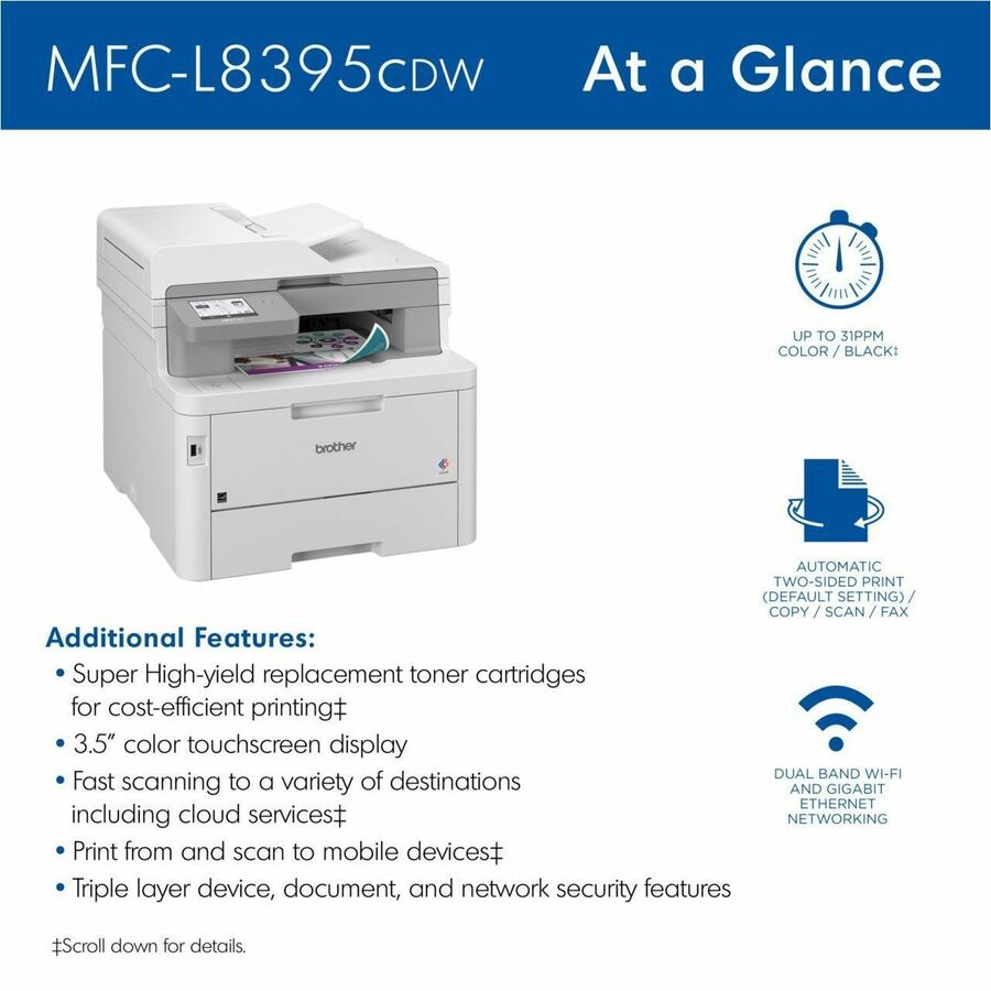 Brother Workhorse MFC-L8395CDW Wired & Wireless Laser Multifunction Printer - Color - MFCL8395CDW