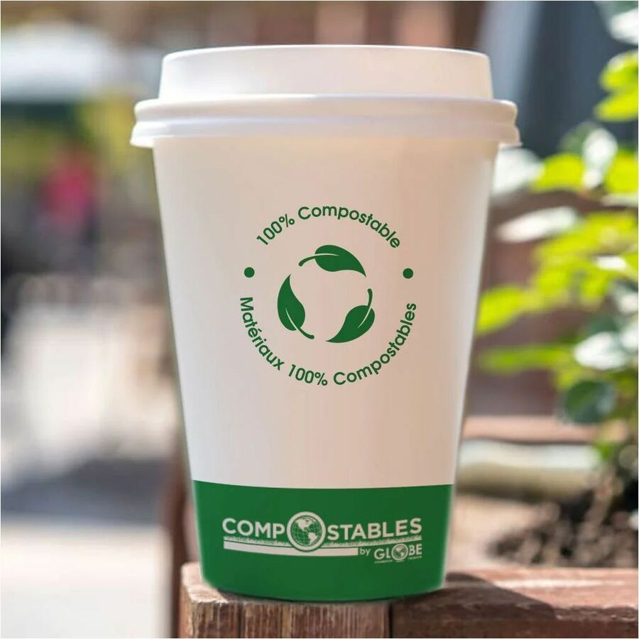 Globe Single Wall Hot/Cold Compostable Paper Cups - 10 Oz / White - 6053