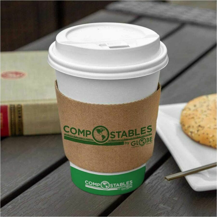 Globe Single Wall Hot/Cold Compostable Paper Cups - 8 Oz / White - 6052