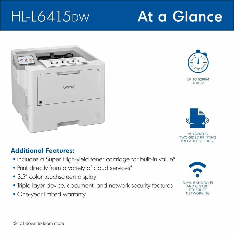 Brother HL-L6415DW Desktop Wireless Laser Printer - Monochrome - HL-L6415DW