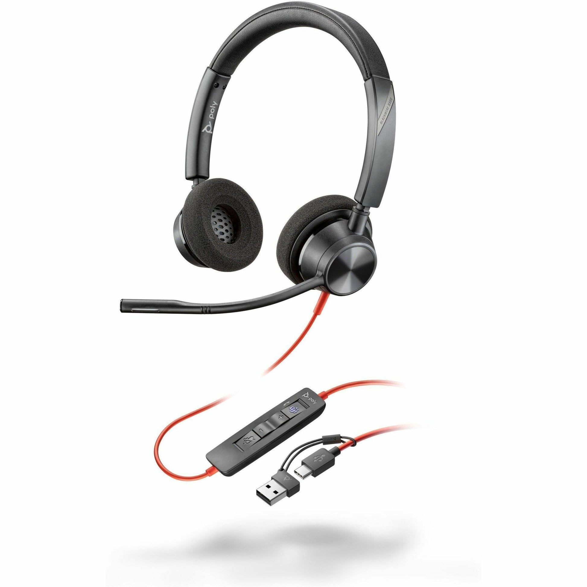 Poly Blackwire 3320 Stereo Microsoft Teams Certified USB-C Headset + USB-C/A Adapter