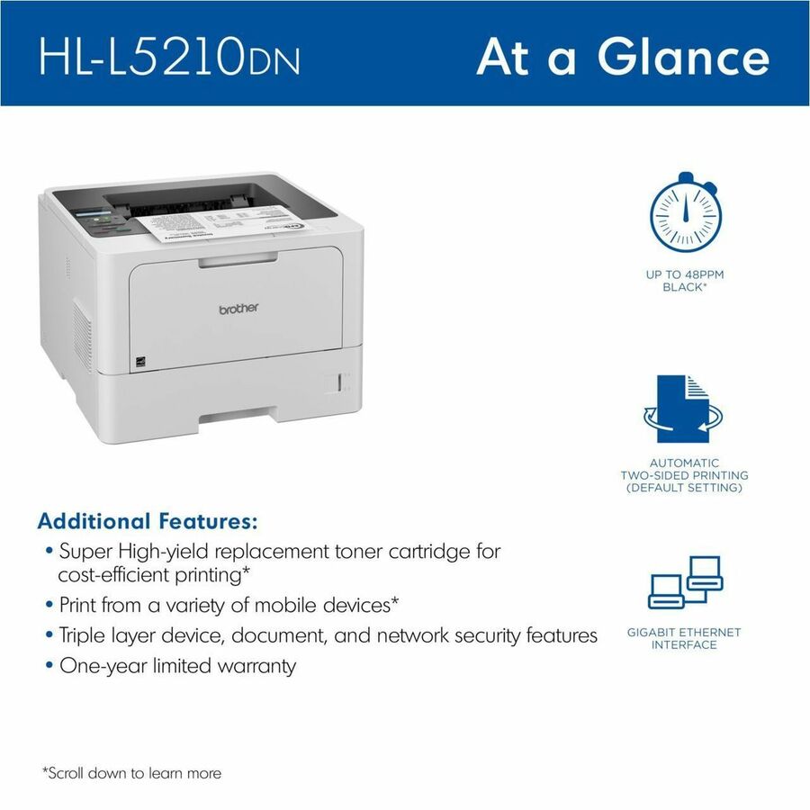 Brother HLL5210DN Desktop Wired Laser Printer - Monochrome - HLL5210DN