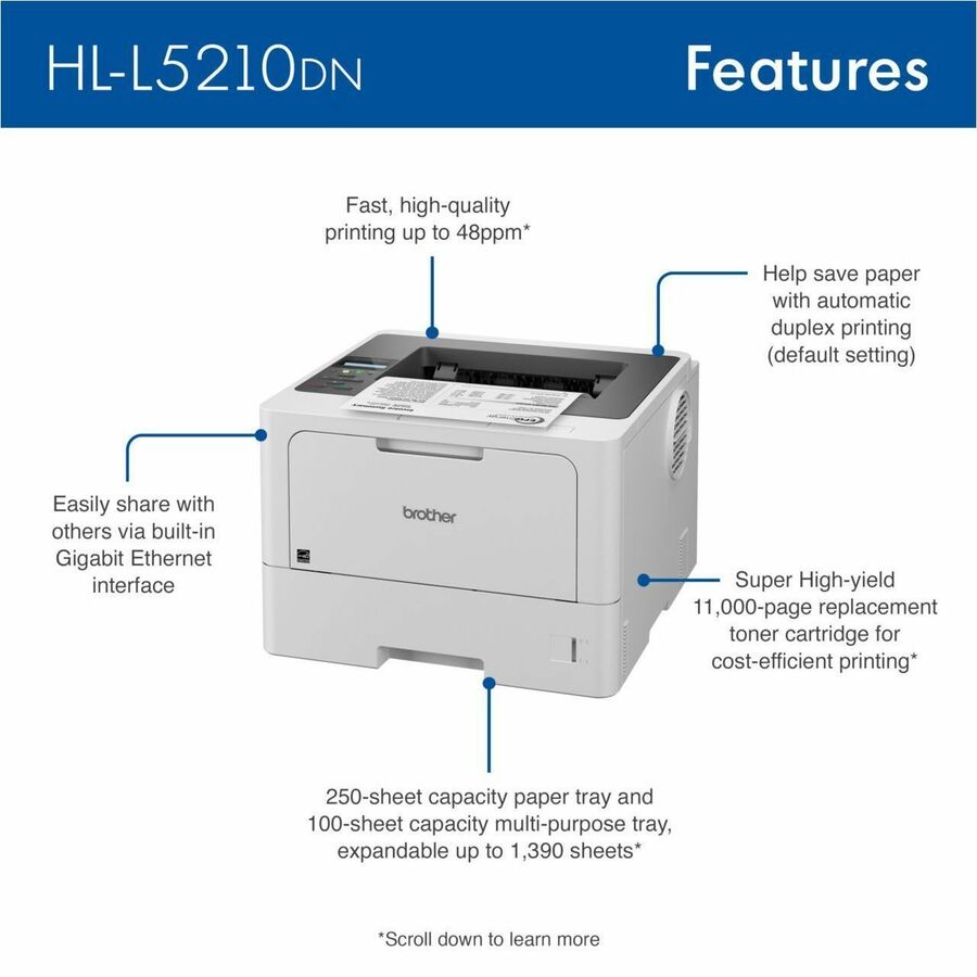 Brother HLL5210DN Desktop Wired Laser Printer - Monochrome - HLL5210DN