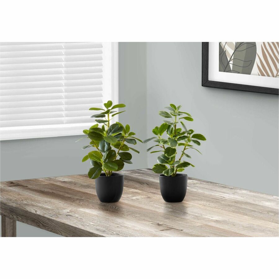 Monarch Specialties Artificial Plant - 2pcs / 14"H Ficus Elastica in 4" Pot - I9585