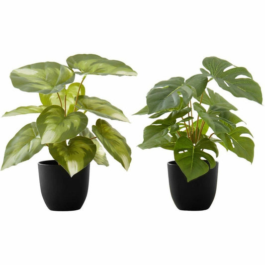Monarch Specialties Artificial Plant - 2pcs / 13"H Monstera/Calathea/ 4" Pot