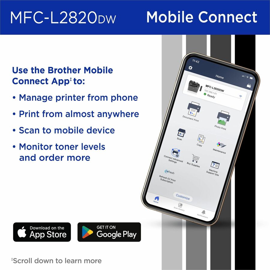 Brother MFC-L2820DW Wireless Laser Multifunction Printer - Monochrome - Gray - MFCL2820DW