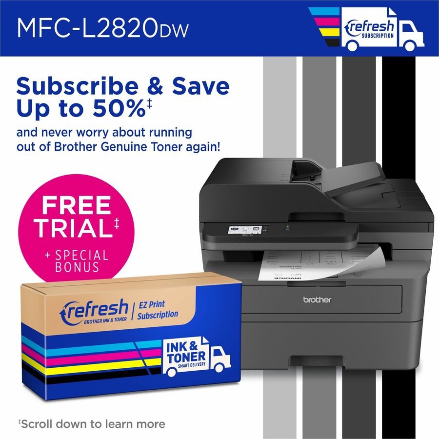 Brother MFC-L2820DW Wireless Laser Multifunction Printer - Monochrome - Gray - MFCL2820DW