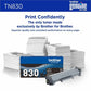 Brother Original Standard Yield Laser Toner Cartridge - Black - 1 Each - TN830