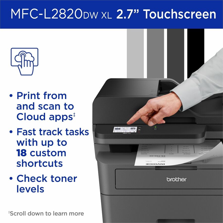 Brother MFC-L2820DWXL Wireless Laser Multifunction Printer - Monochrome - Gray - MFCL2820DWXL