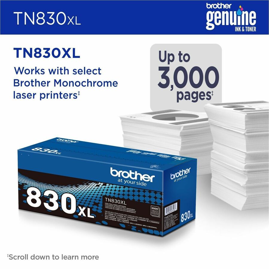 Brother Original Laser Toner Cartridge - Black - 1 Each - TN830XL