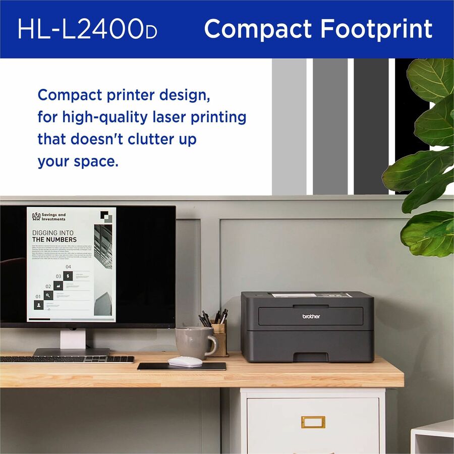 Brother HL-L2400D Desktop Wired Laser Printer - Monochrome - HLL2400D