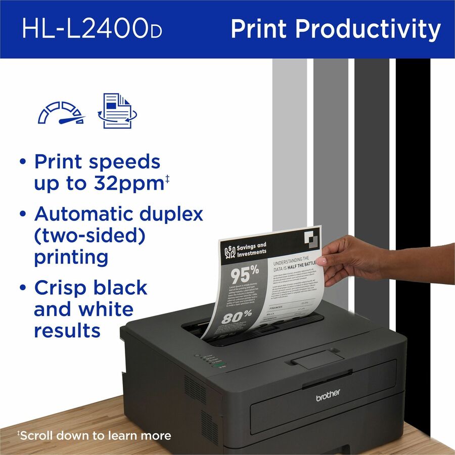 Brother HL-L2400D Desktop Wired Laser Printer - Monochrome - HLL2400D