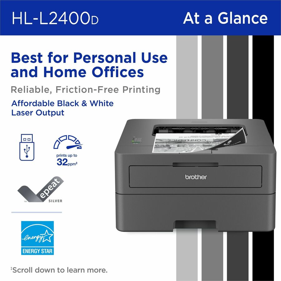 Brother HL-L2400D Desktop Wired Laser Printer - Monochrome - HLL2400D