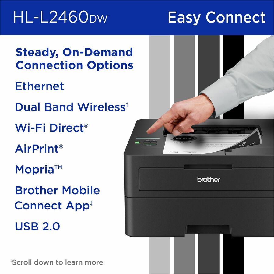 Brother HL-L2460DW Desktop Wired Laser Printer - Monochrome - HLL2460DW