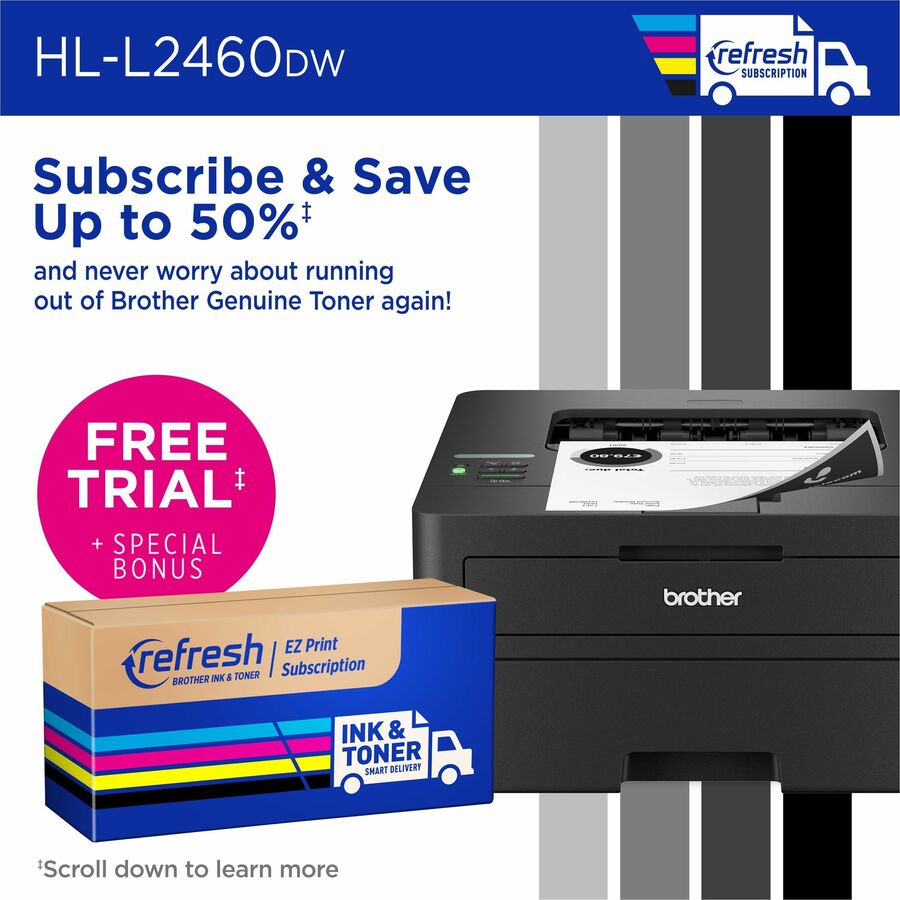 Brother HL-L2460DW Desktop Wired Laser Printer - Monochrome - HLL2460DW