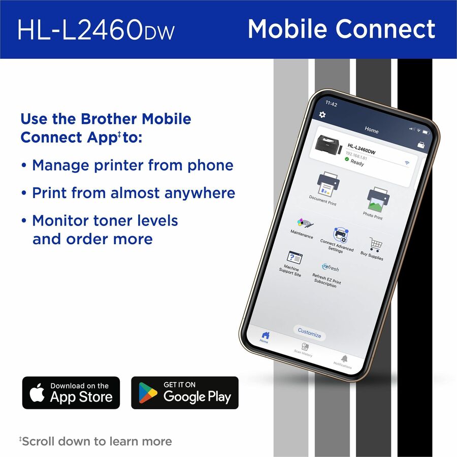 Brother HL-L2460DW Desktop Wired Laser Printer - Monochrome - HLL2460DW