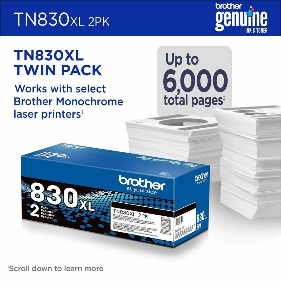 Brother Original High Yield Laser Toner Cartridge - Twin-pack - Black - 2 / Pack - TN830XL2PK