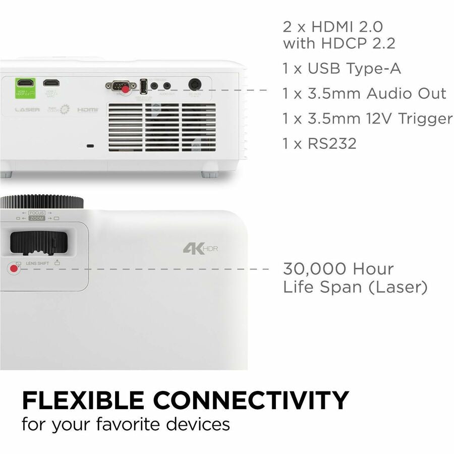 ViewSonic LX700-4K 3D Laser Projector - 16:9 - Wall Mountable, Ceiling Mountable - White - LX700-4K