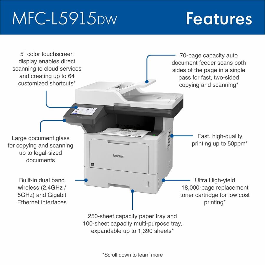 Brother MFCL5915DW Laser Multifunction Printer - Monochrome - MFCL5915DW