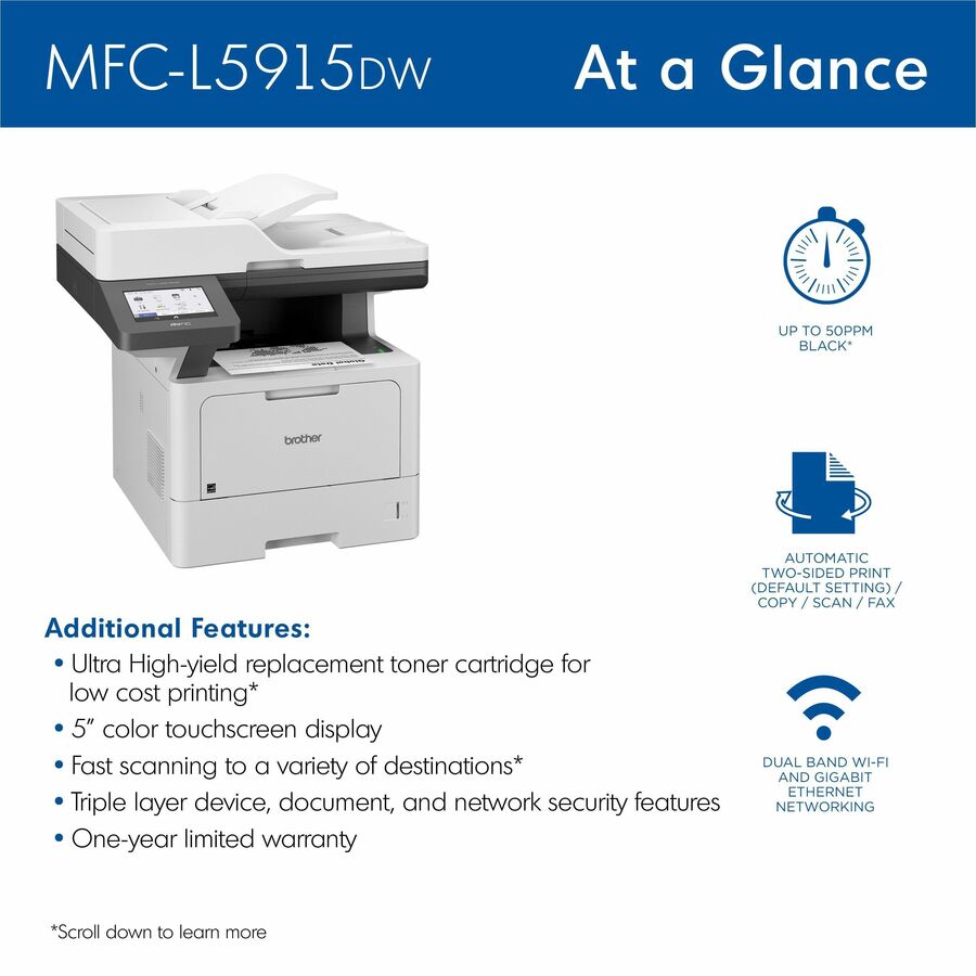 Brother MFCL5915DW Laser Multifunction Printer - Monochrome - MFCL5915DW
