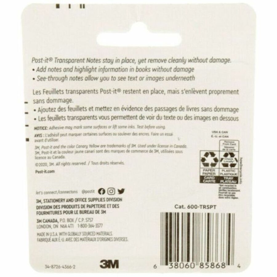 Post-it&reg; Transparent Notes 3x3 Clear - 600-TRSPT-10PK