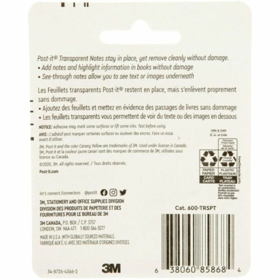 Post-it&reg; Transparent Notes 3x3 Clear - 600-TRSPT-10PK