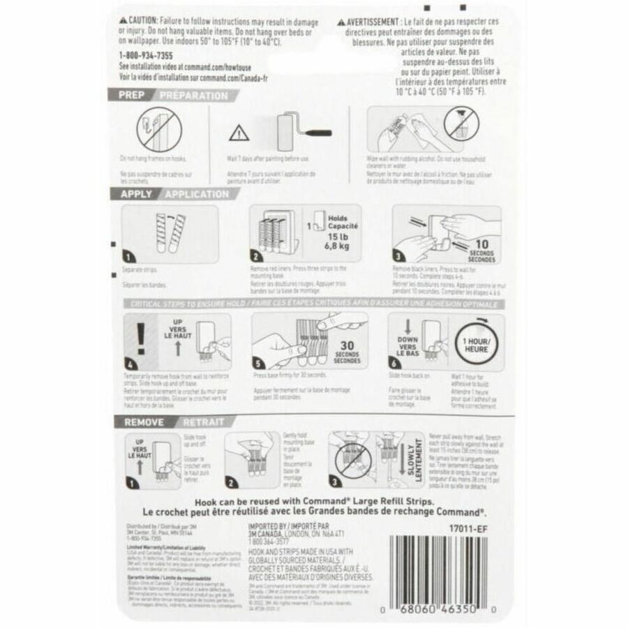 Command X-Large Adhesive Hook 15 lbs White 1/pkg - 17011-EF
