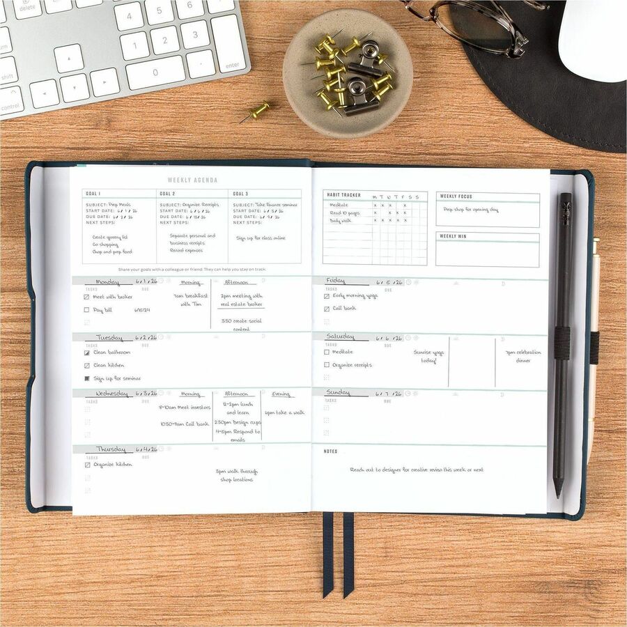AT-A-GLANCE&reg; Foundation Undated Weekly/Monthly Planner 8-1/2" x 6-3/4" Blue - FD20020