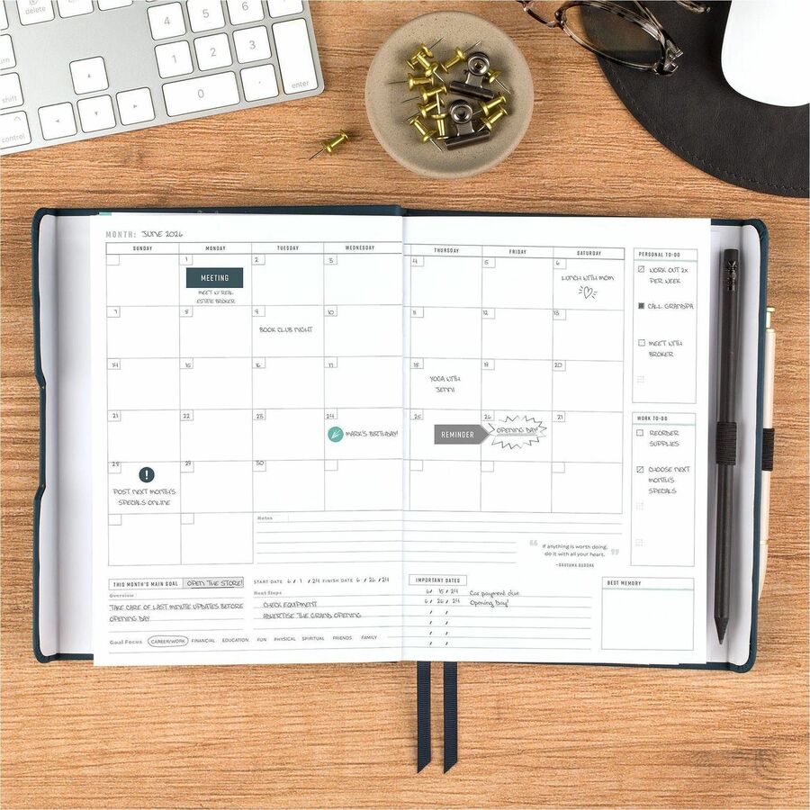 AT-A-GLANCE&reg; Foundation Undated Weekly/Monthly Planner 8-1/2" x 6-3/4" Blue - FD20020