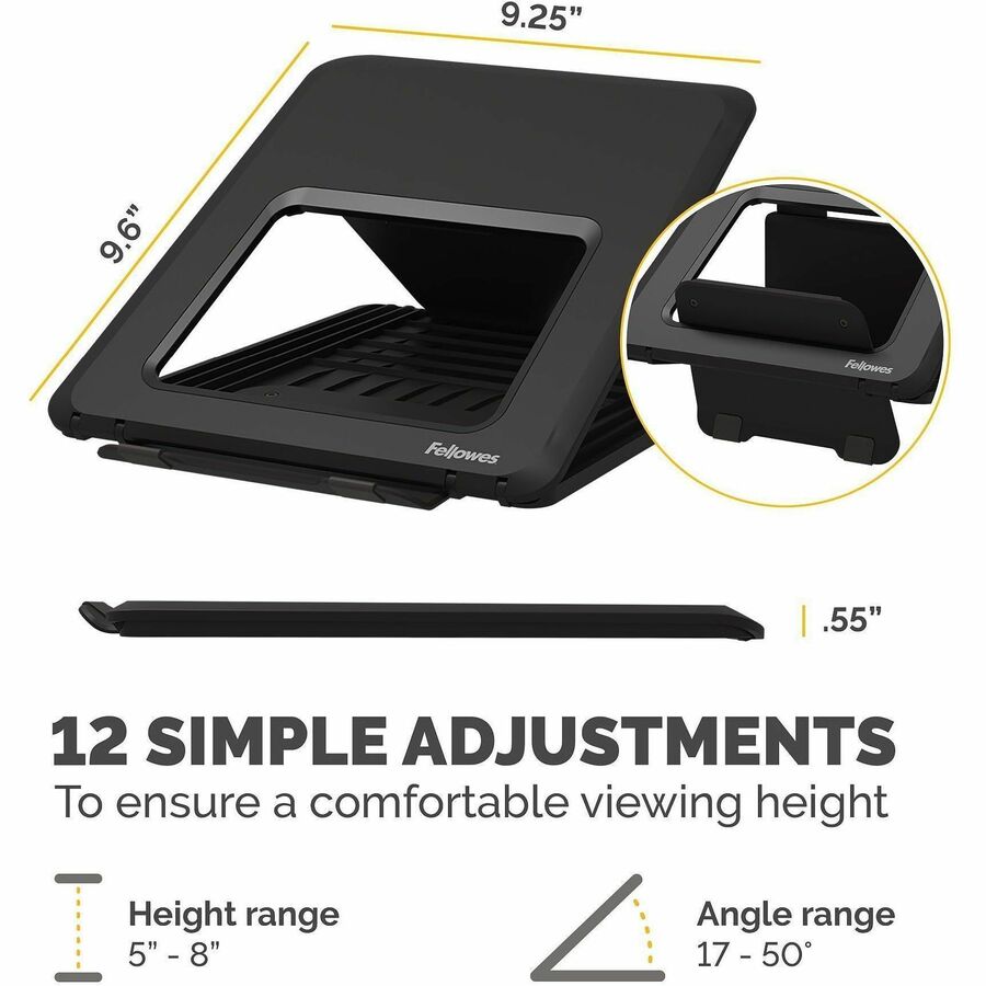 Fellowes Breyta Laptop Stand 9-1/4"W x 10-1/2"D x 1/2"H Black - 100098500