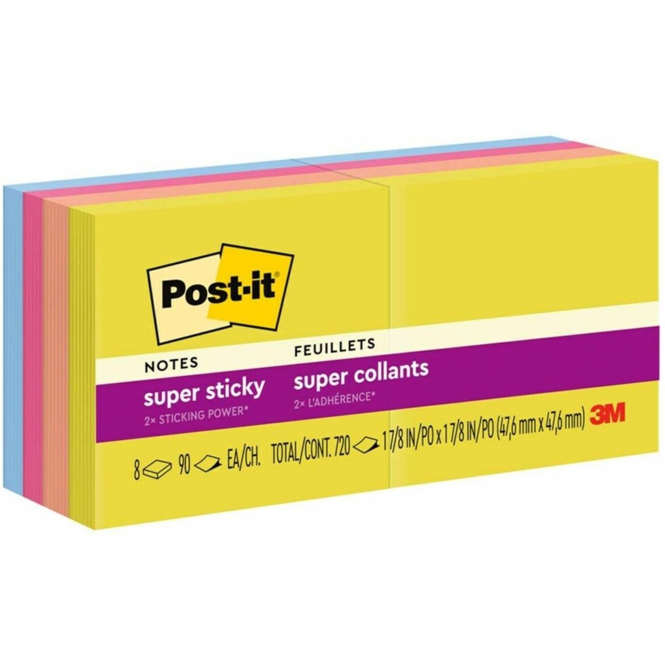 Post-it&reg; Super Sticky Notes, 1 7/8 in x 1 7/8 in, Summer Joy Collection