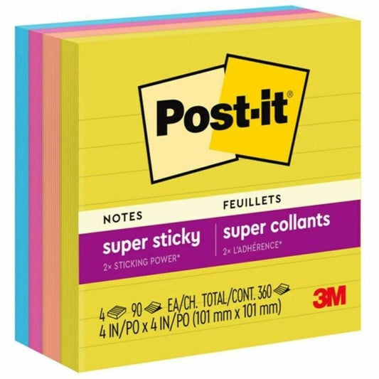 Post-it&reg; Super Sticky Notes 675-4SSJOY, 4 in x 4 in (101 mm x 101 mm)