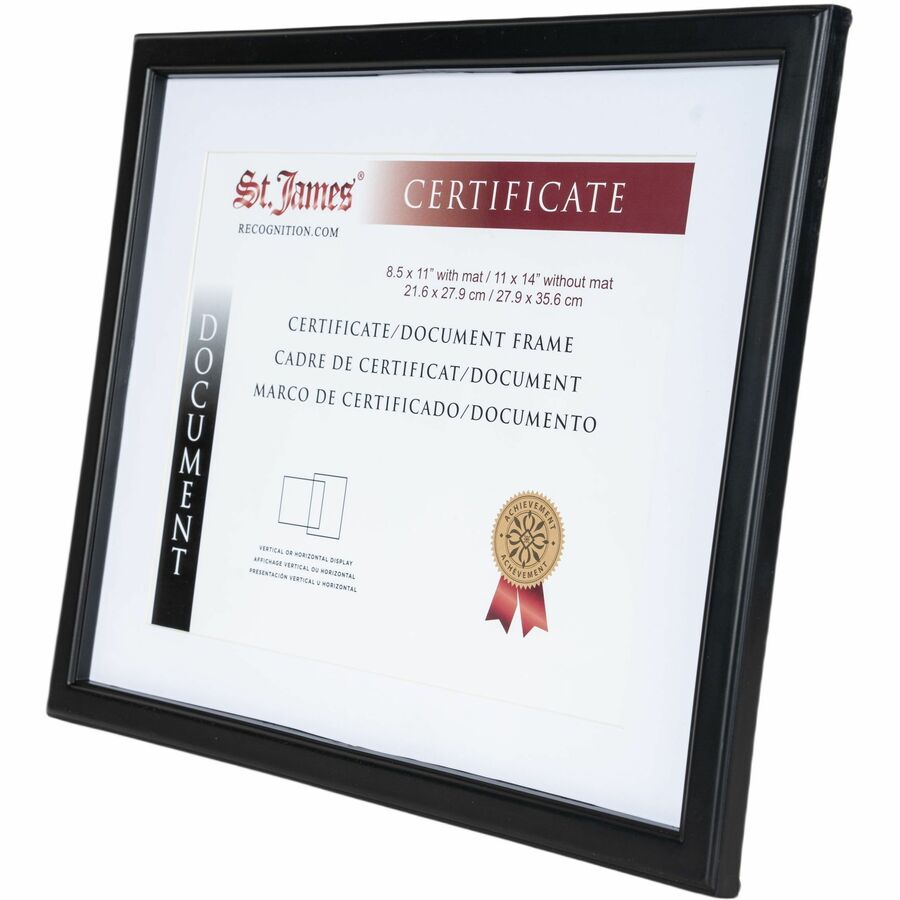 St. James&reg; Certificate/Document/Diploma Frame, 8.5x11" with Mat or 11x14" without Mat, Black, 83918 - 83918
