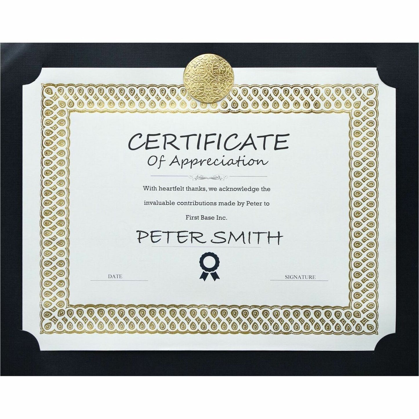 St. James&reg; Elite&trade; Medallion Presentation Cards/Certificate Holder, Black with Gold Medallion, Pack of 25, 83483