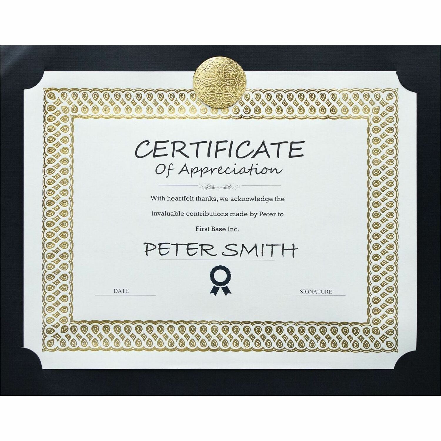 St. James&reg; Elite&trade; Medallion Presentation Cards/Certificate Holder, Black with Gold Medallion, Pack of 25, 83483