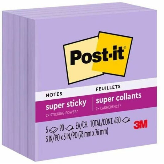 Post-it&reg; Super Sticky Notes 654-5SSLV, 3 in x 3 in (76 mm x 76 mm)