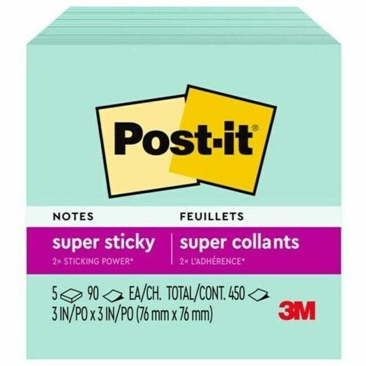 Post-it&reg; Super Sticky Notes 654-5SSMT, 3 in x 3 in (76 mm x 76 mm)