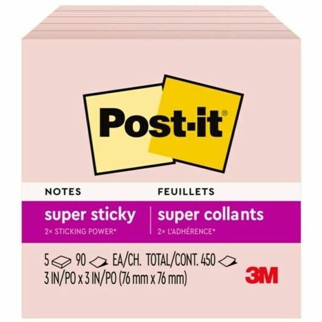 Post-it&reg; Super Sticky Notes 654-5SSPST, 3 in x 3 in (76 mm x 76 mm)