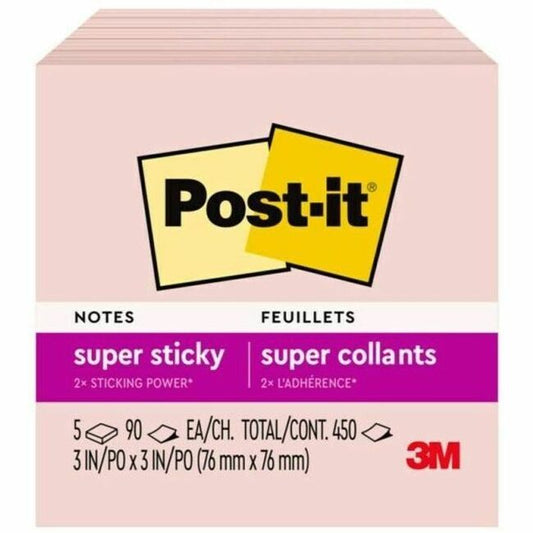 Post-it&reg; Super Sticky Notes 654-5SSPST, 3 in x 3 in (76 mm x 76 mm)
