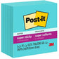 Post-it&reg; Super Sticky Notes, 3 in x 3 in, Aqua Wave, 5 Pads/Pack, 90 Sheets/Pad - 654-5SSWA