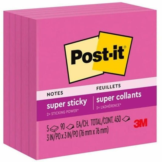 Post-it&reg; Super Sticky Notes 654-5SSPRP, 3 in x 3 in (76 mm x 76 mm)