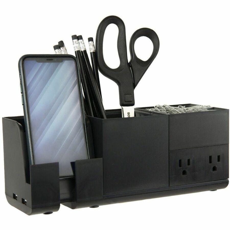 Bostitch Konnect Stackable Desk Organizer + Power Station, 4-Piece, Black - KT2-BASEKIT1-BLK
