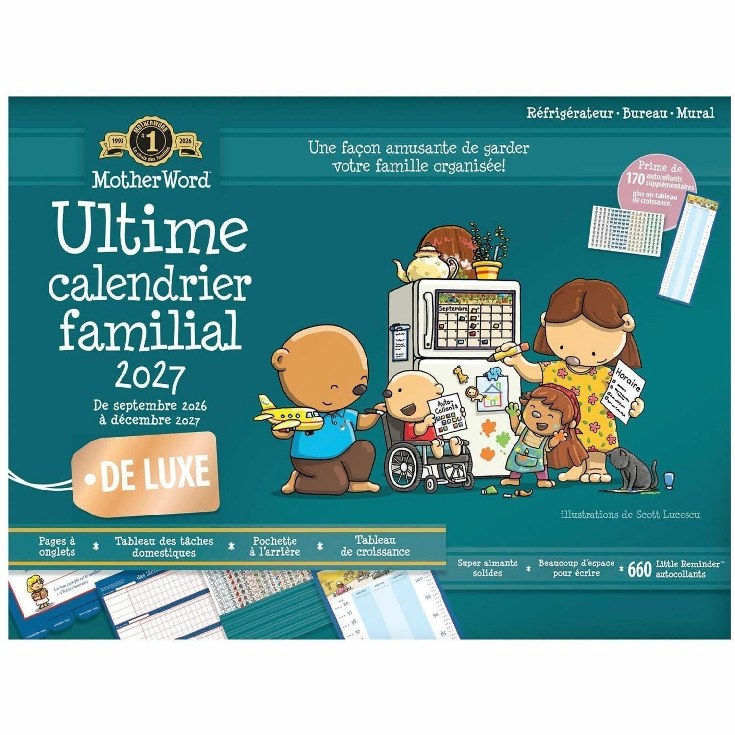 Mead MotherWord Ultimate Family Magnetic Calendar (16 Months), 18" x 13-1/2" , French