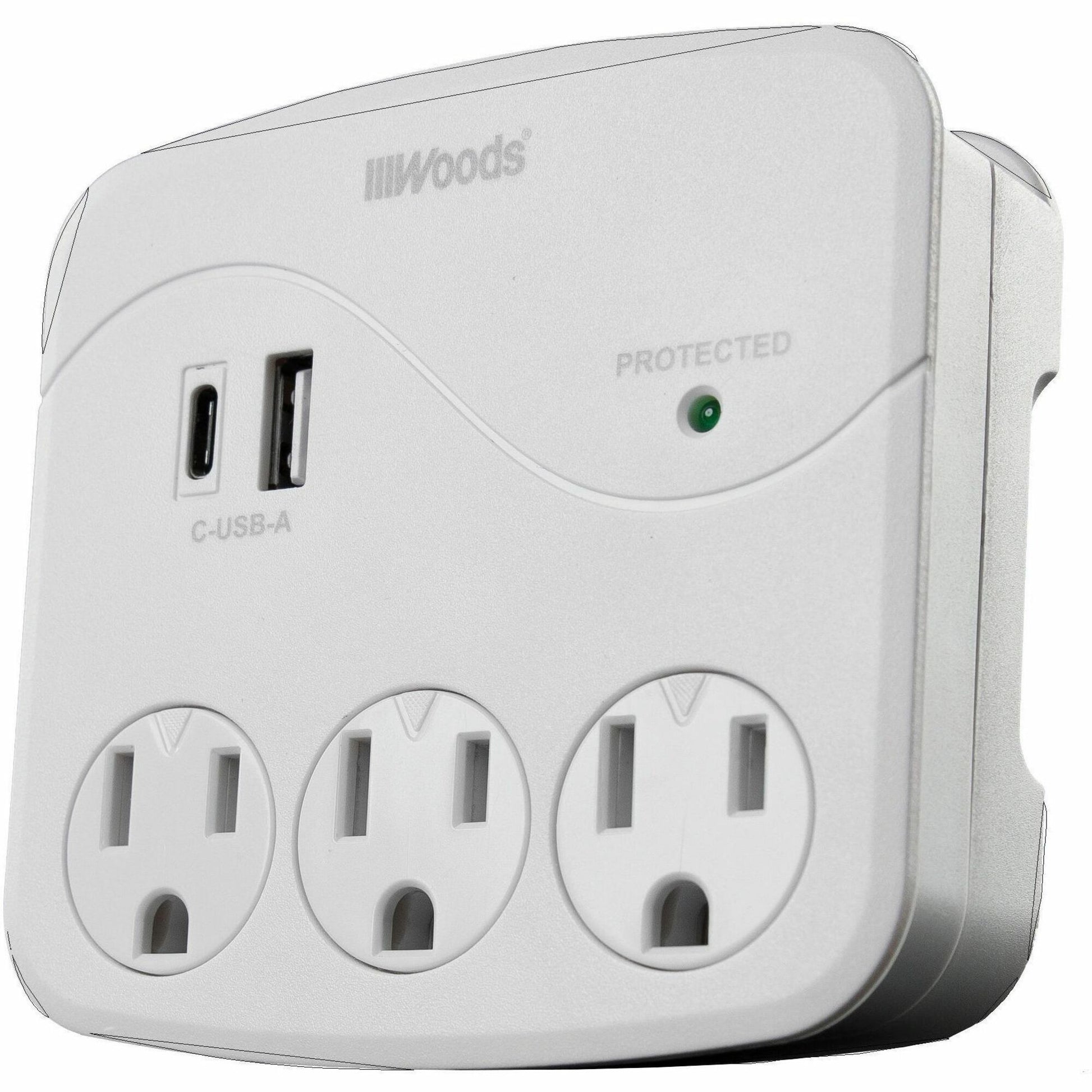 Woods 3-Outlet/USB A & C Ports Surge Wall Tap