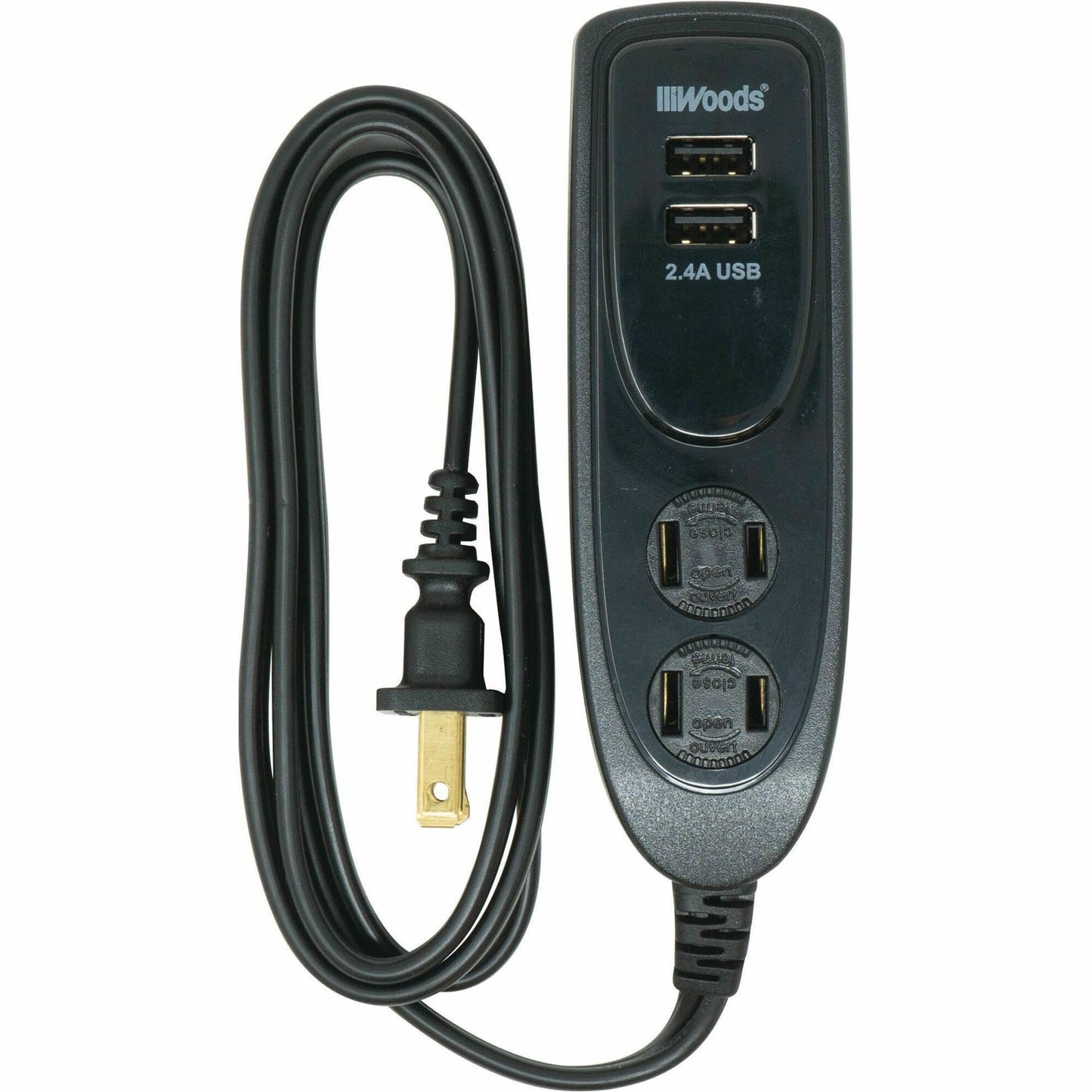 Woods 2-Outlet Power Strip with 4' Cord, 2 USB