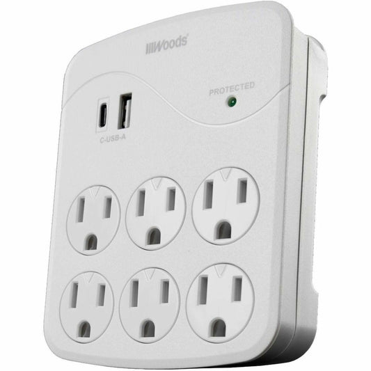 Woods 6-Outlet Surge Tap, 1000 Joules, 2 USB