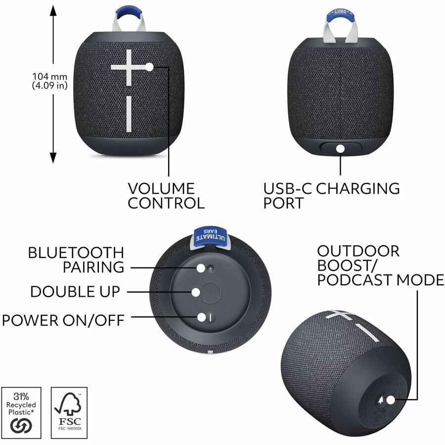 Ultimate Ears WONDERBOOM 4 Portable Bluetooth Speaker System - Active Black - 984-001876