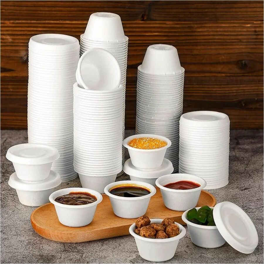 Globe Portion Cups Bagasse Compostable - 2 OZ / White - 59.15 mL - White - Sugarcane Fiber, Bagasse - Lunch, Hot Food, Cold Food 2000/Case - 6032