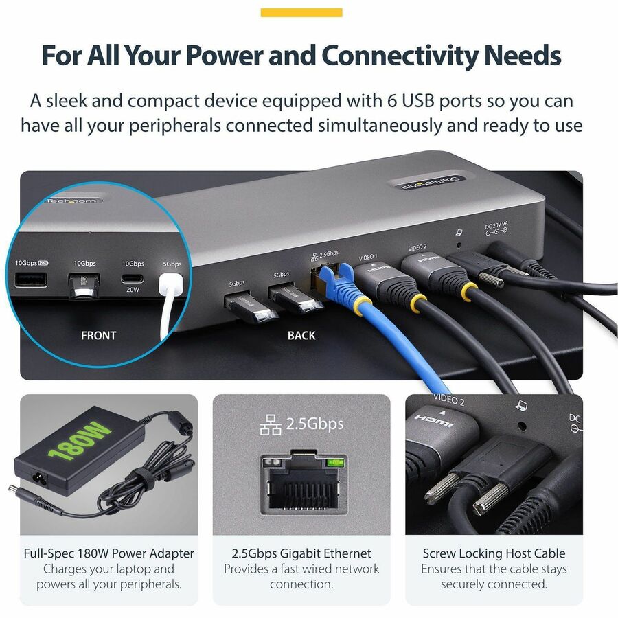 StarTech.com Dual-Monitor USB4 Docking Station, Dual 4K 120Hz or Single 8K 60Hz HDMI, 100W Laptop Charging, 2.5GbE, Driverless USB-C Dock - 155NA-USB4-DOCK